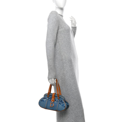 Christian Dior Denim Embroidered Satchel Blue 2 of 11