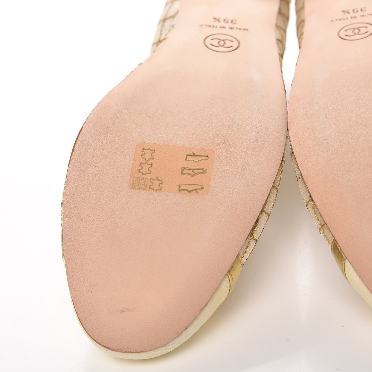 Lambskin Mesh Quilted CC Cap Toe Ballerina Flats 39.5 Light Beige Gold White