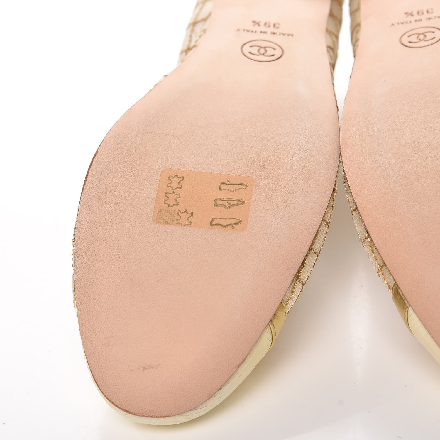 Chanel Lambskin Mesh Quilted CC Cap Toe Ballerina Flats 39.5 Light Beige Gold White 6 of 9