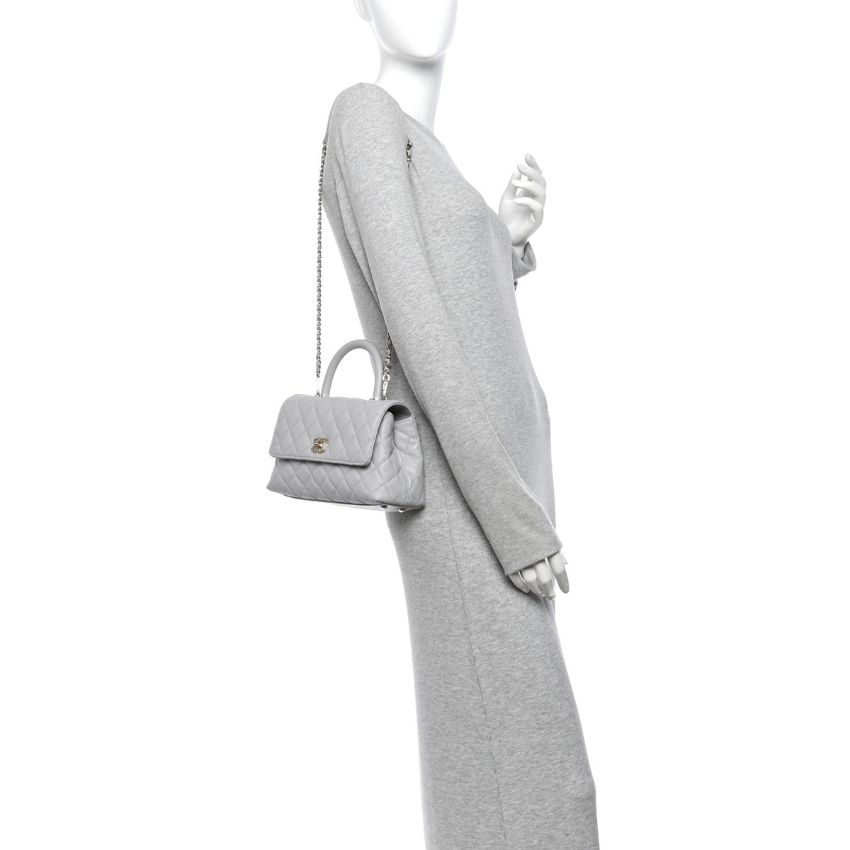 Chanel Caviar Quilted Mini Coco Handle Flap Light Grey 2 of 10