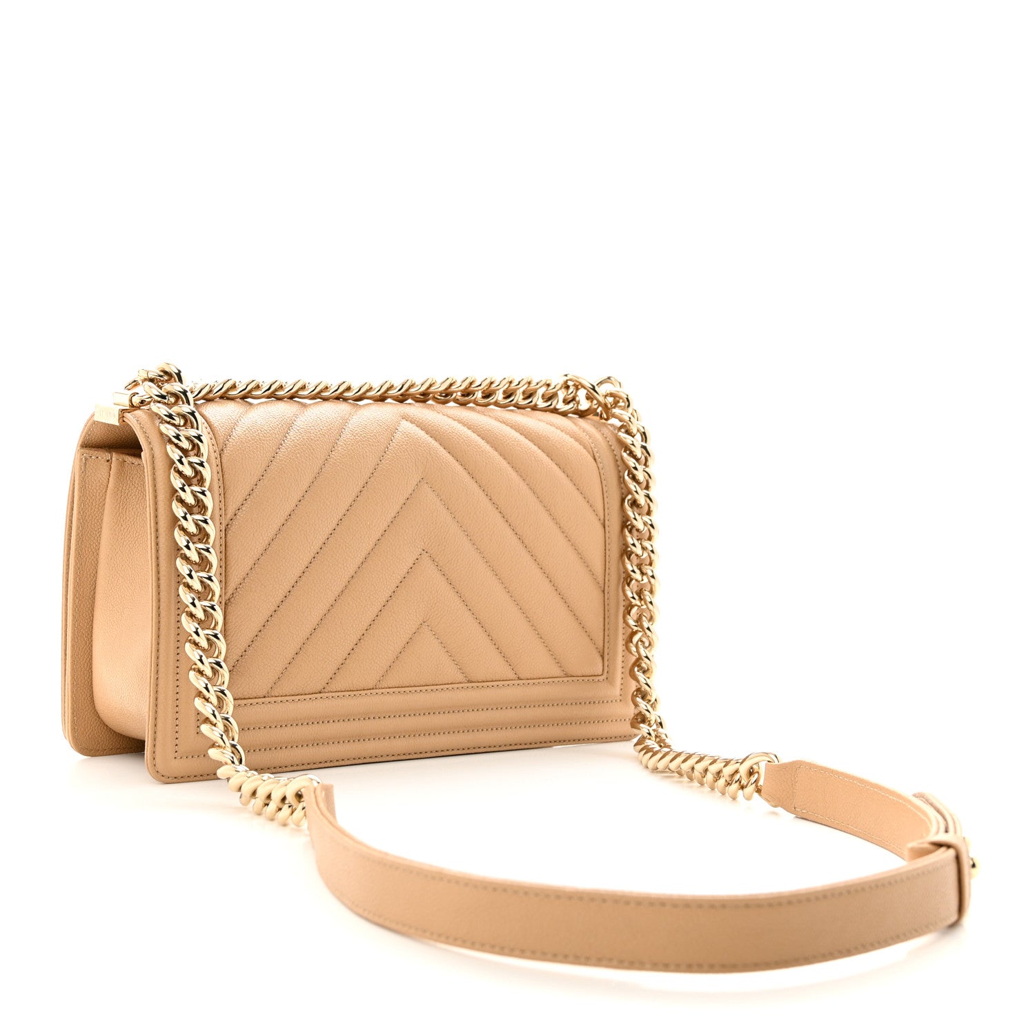 Chanel Caviar Chevron Quilted Medium Boy Flap Dark Beige 3 of 11