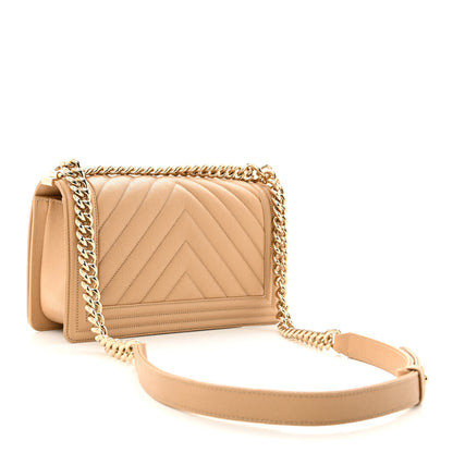 Chanel Caviar Chevron Quilted Medium Boy Flap Dark Beige 3 of 11