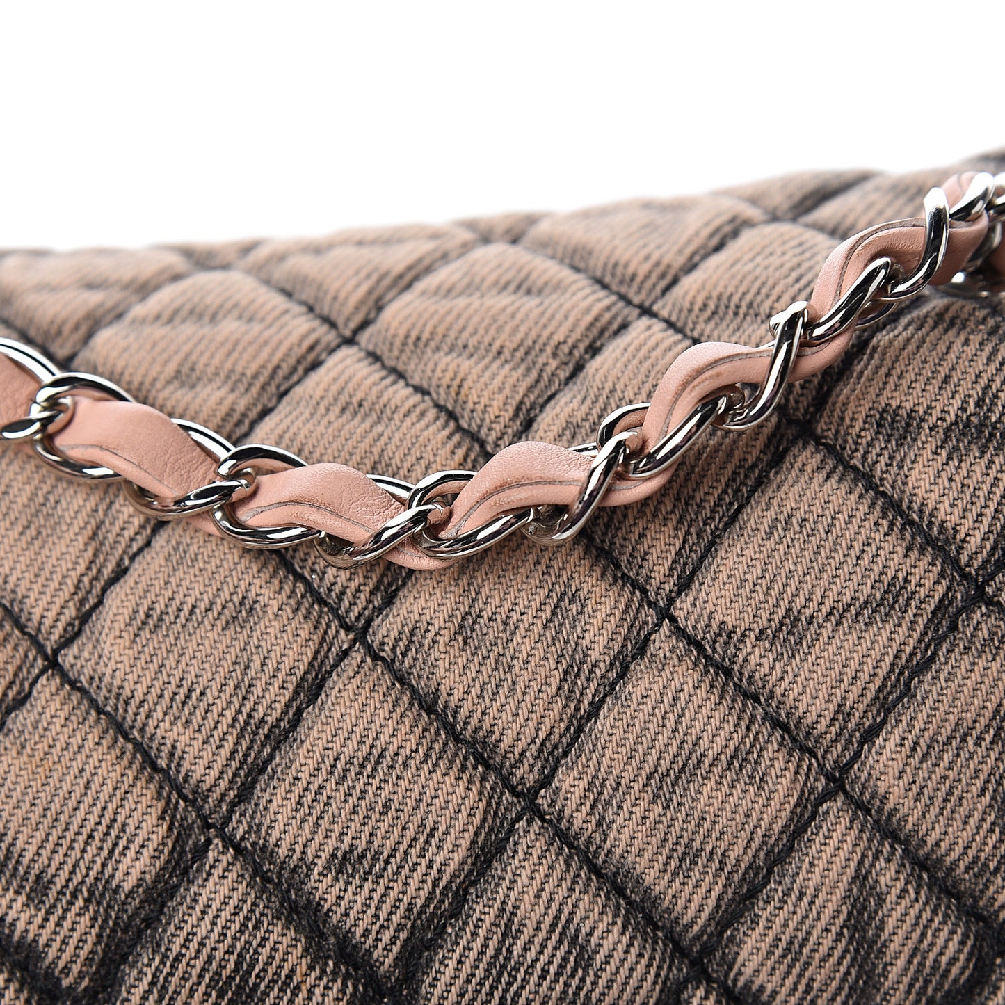 Denim Quilted Small Flap Light Pink Black