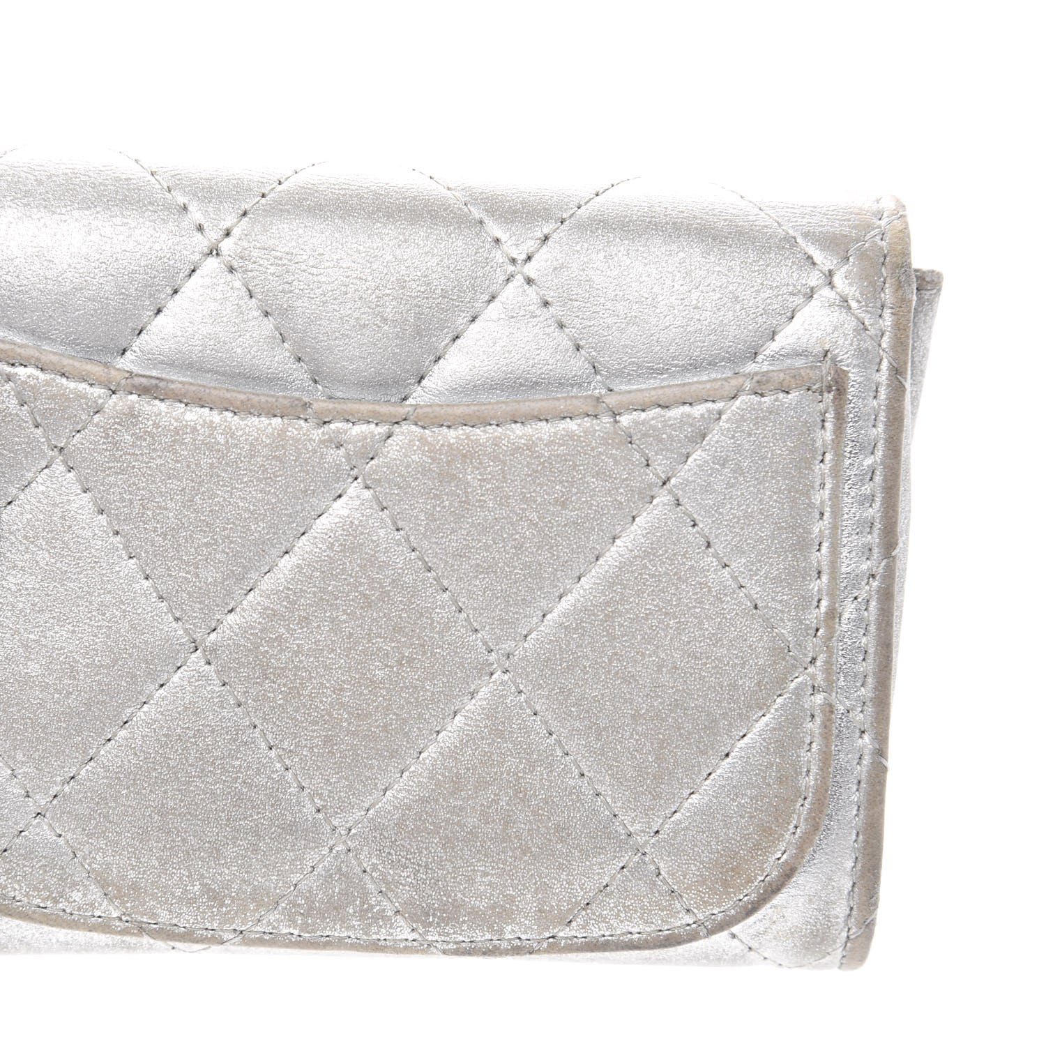 Chanel Metallic Lambskin Quilted Flap Card Holder Wallet Silver 11 of 12
