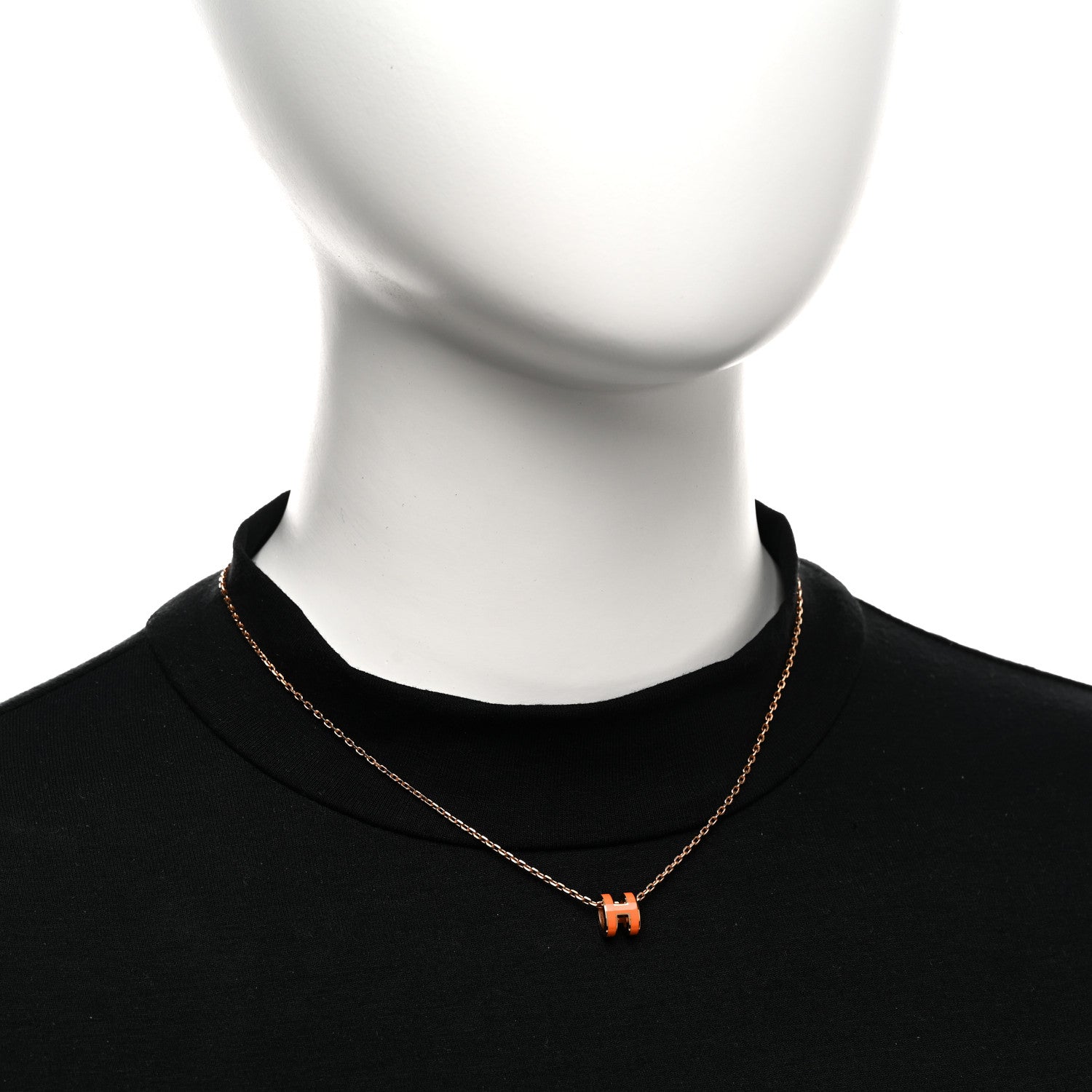 Hermes Lacquered Rose Gold Mini Pop H Pendant Necklace Orange 2 of 6