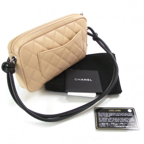 Calfskin Quilted Cambon Pochette Beige Black