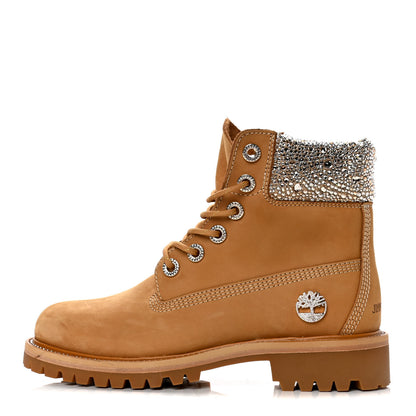 Jimmy Choo X TIMBERLAND Nubuck Swarovski Crystal Womens Ankle Boots 8 Wheat 1 of 4