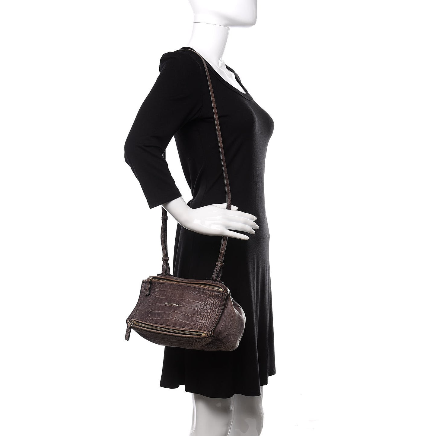 Calfskin Crocodile Embossed Mini Pandora Grey