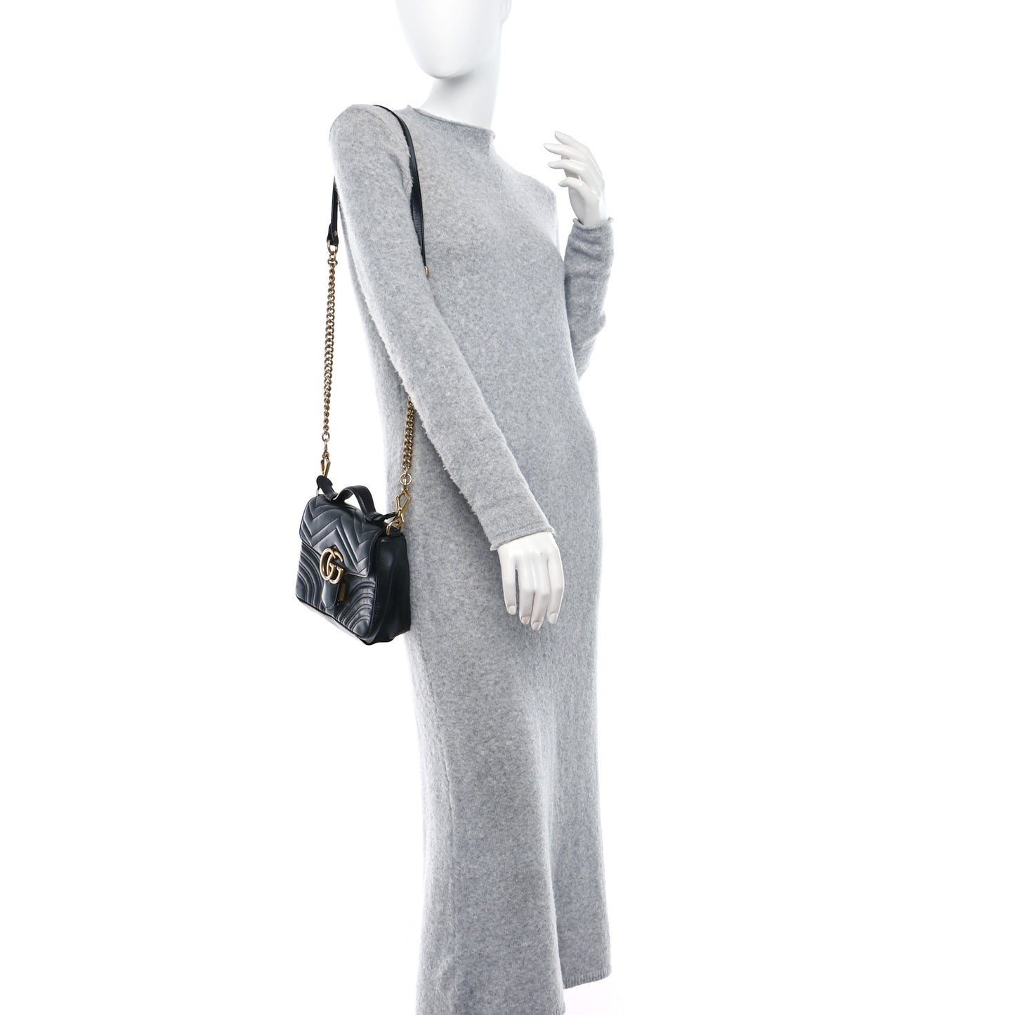 Calfskin Matelasse Mini GG Marmont Top Handle Shoulder Bag Black