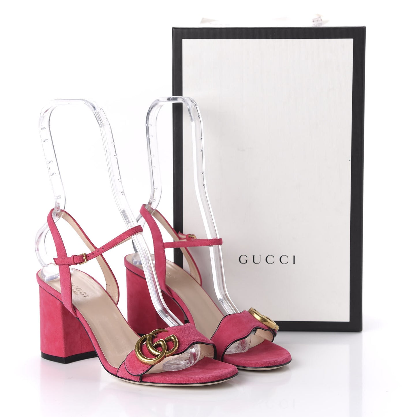Kid Scamosciato GG Marmont Ankle Wrap 75mm Sandals 37 Hot Pink