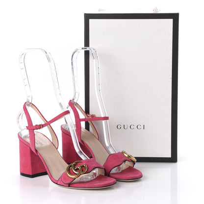 Gucci Kid Scamosciato GG Marmont Ankle Wrap 75mm Sandals 37 Hot Pink 8 of 8