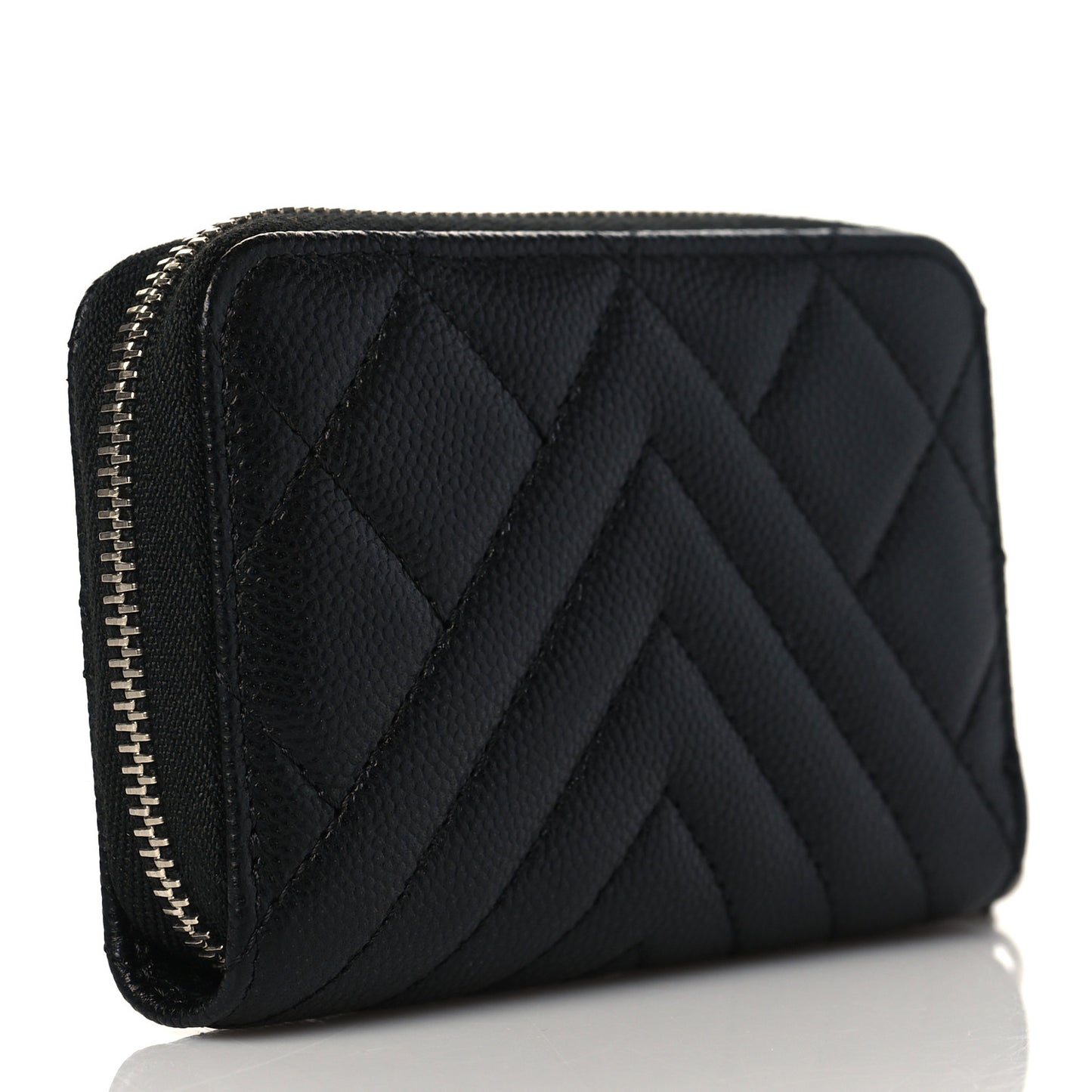 Caviar Quilted Diamond CC Zip Around Coin Purse Black