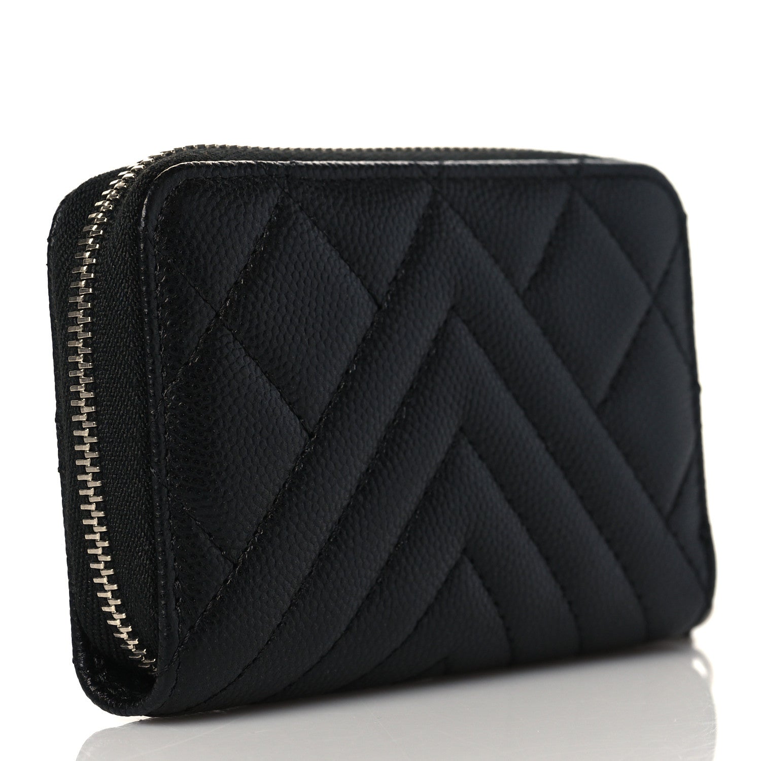 Chanel Caviar Quilted Diamond CC Zip Around Coin Purse Black 3 of 9