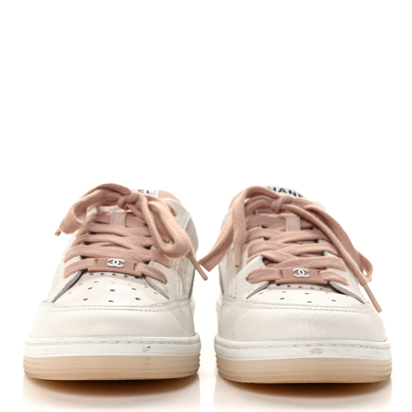 Grained Calfskin Fabric Womens Logo Sneakers 38 White Pink