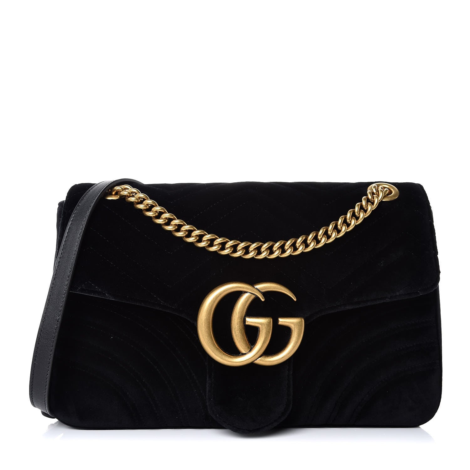 Gucci Velvet Matelasse Medium GG Marmont Shoulder Bag Black 1 of 7