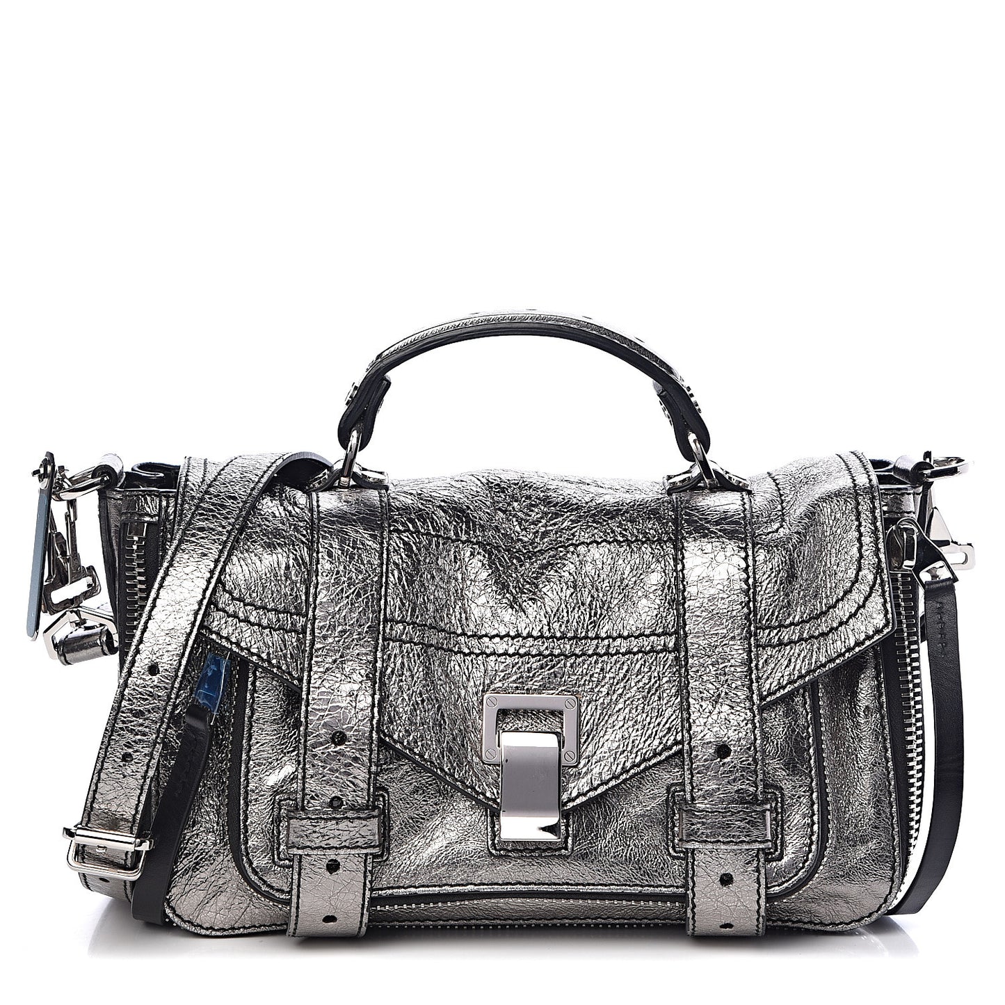 Metallic Lambskin Tiny PS1 Satchel Silver