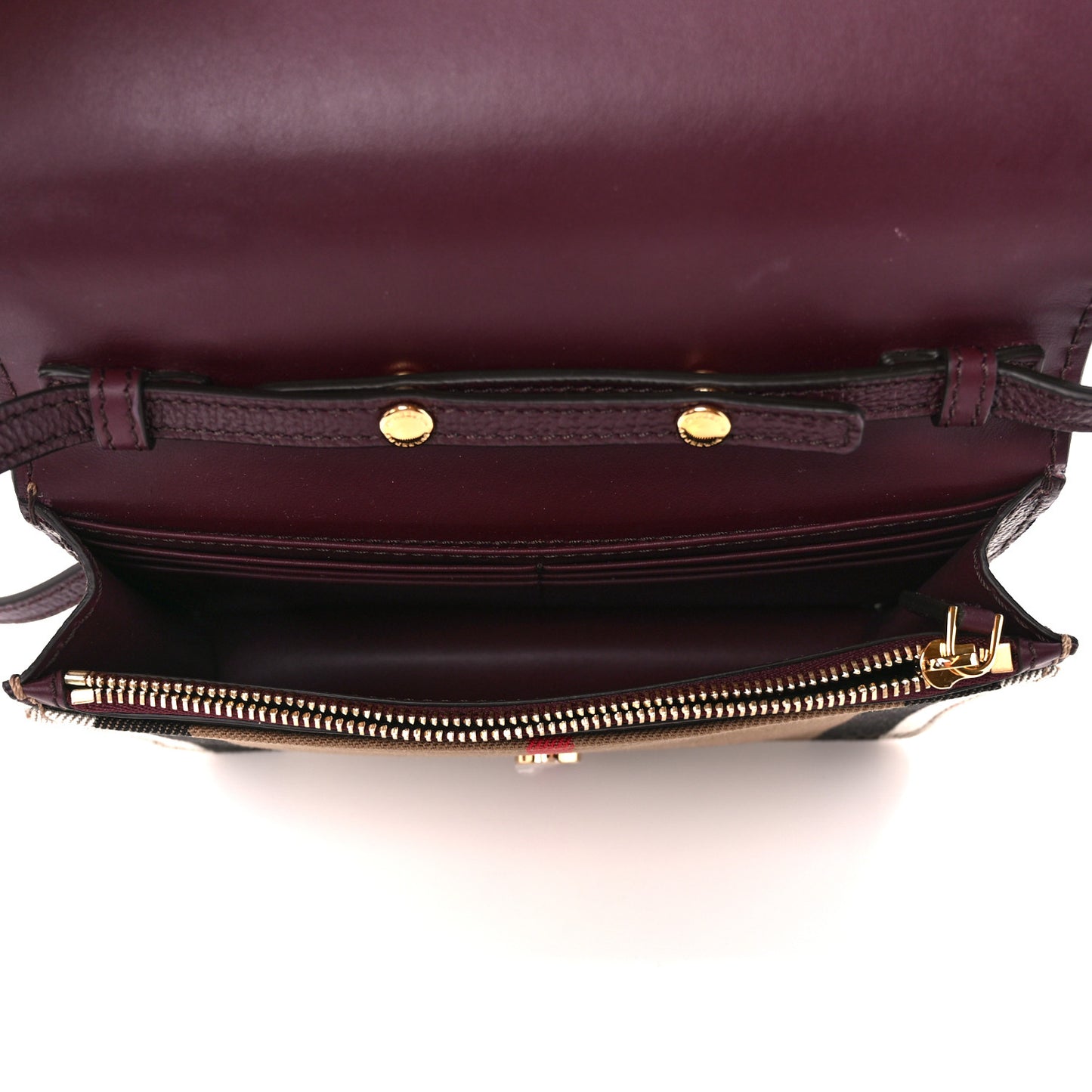 Grained Calfskin House Check Tartan Mix Hampshire Wallet On Chain Burgundy