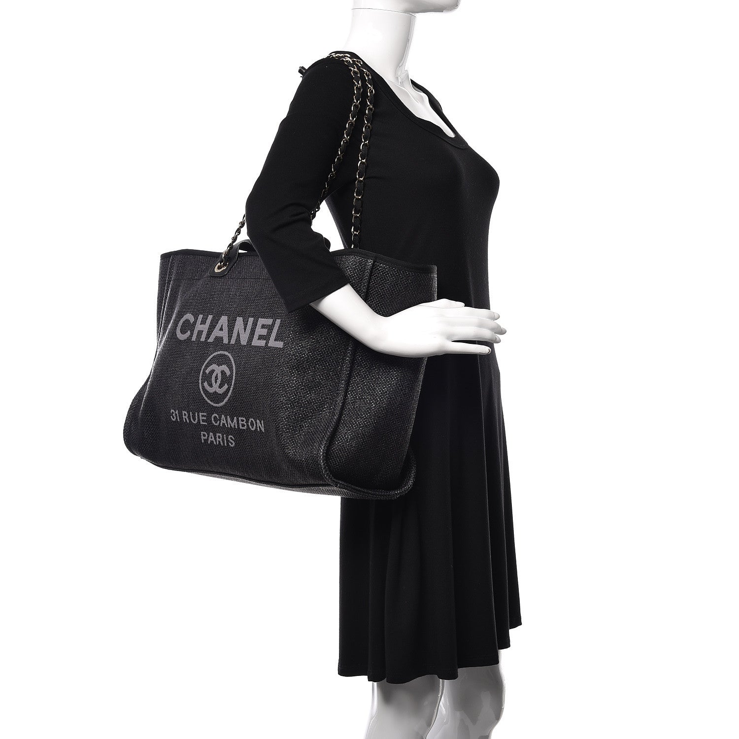 Chanel Woven Straw Raffia Large Deauville Tote Black 3 of 11