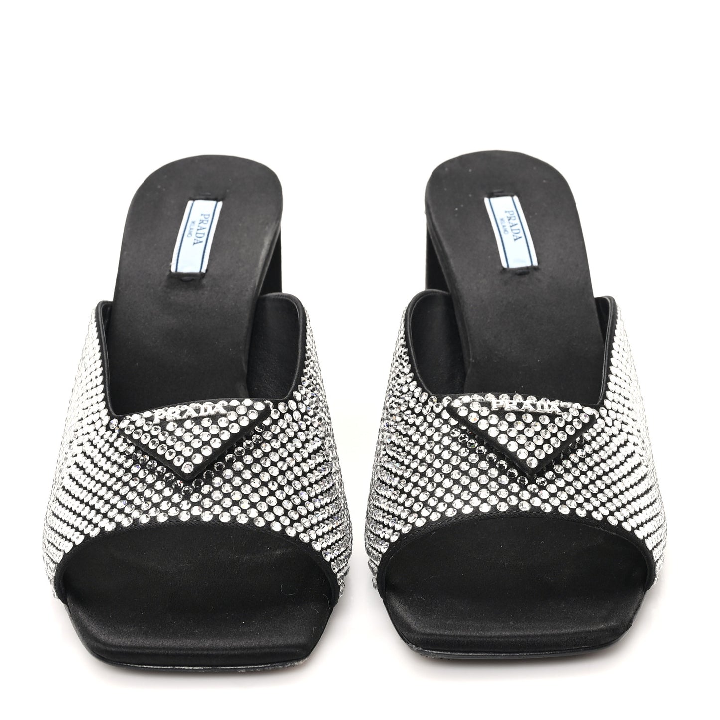 Satin Crystal Logo 65mm Slide Sandals 41 Cristal