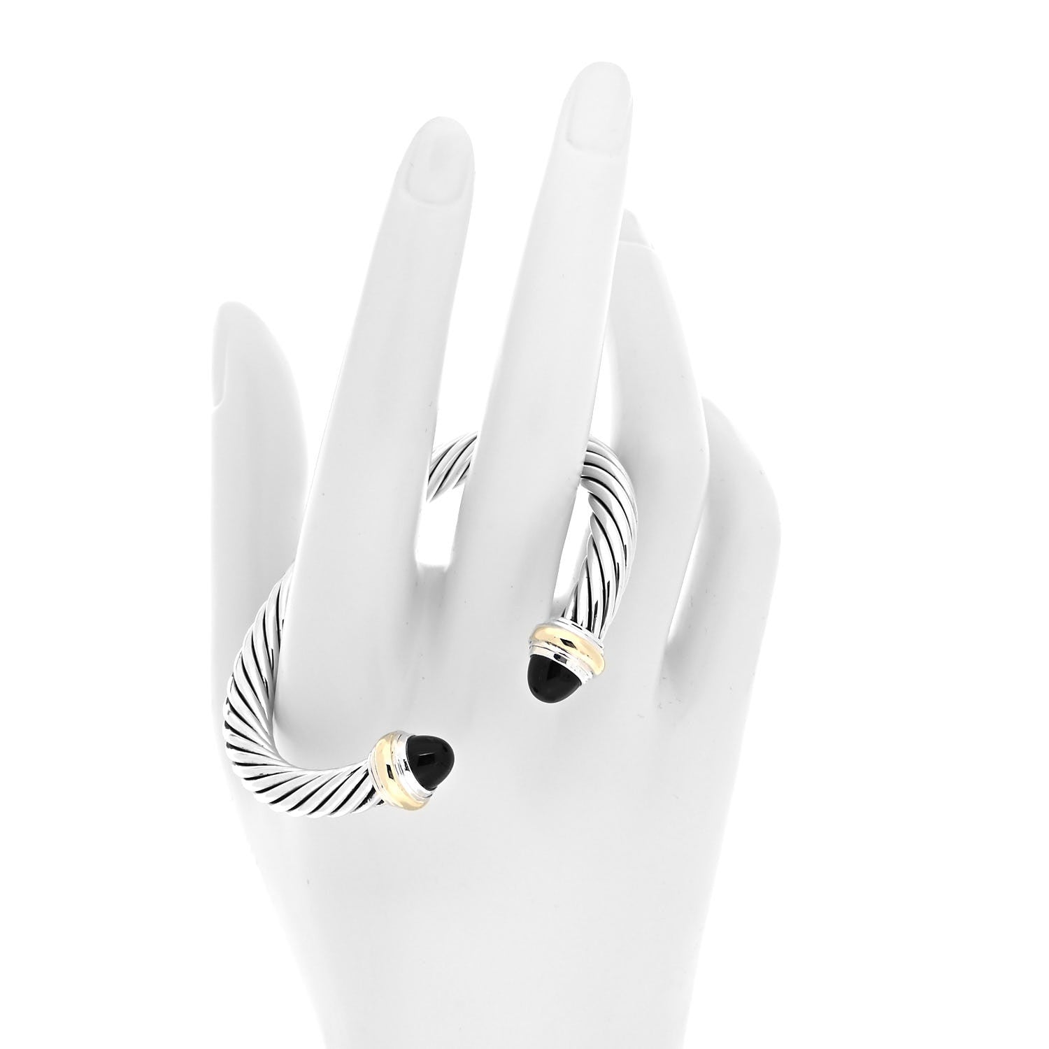 David Yurman Sterling Silver 14K Yellow Gold Black Onyx 7mm Cable Classics Bracelet 2 of 4