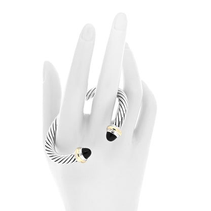 David Yurman Sterling Silver 14K Yellow Gold Black Onyx 7mm Cable Classics Bracelet 2 of 4