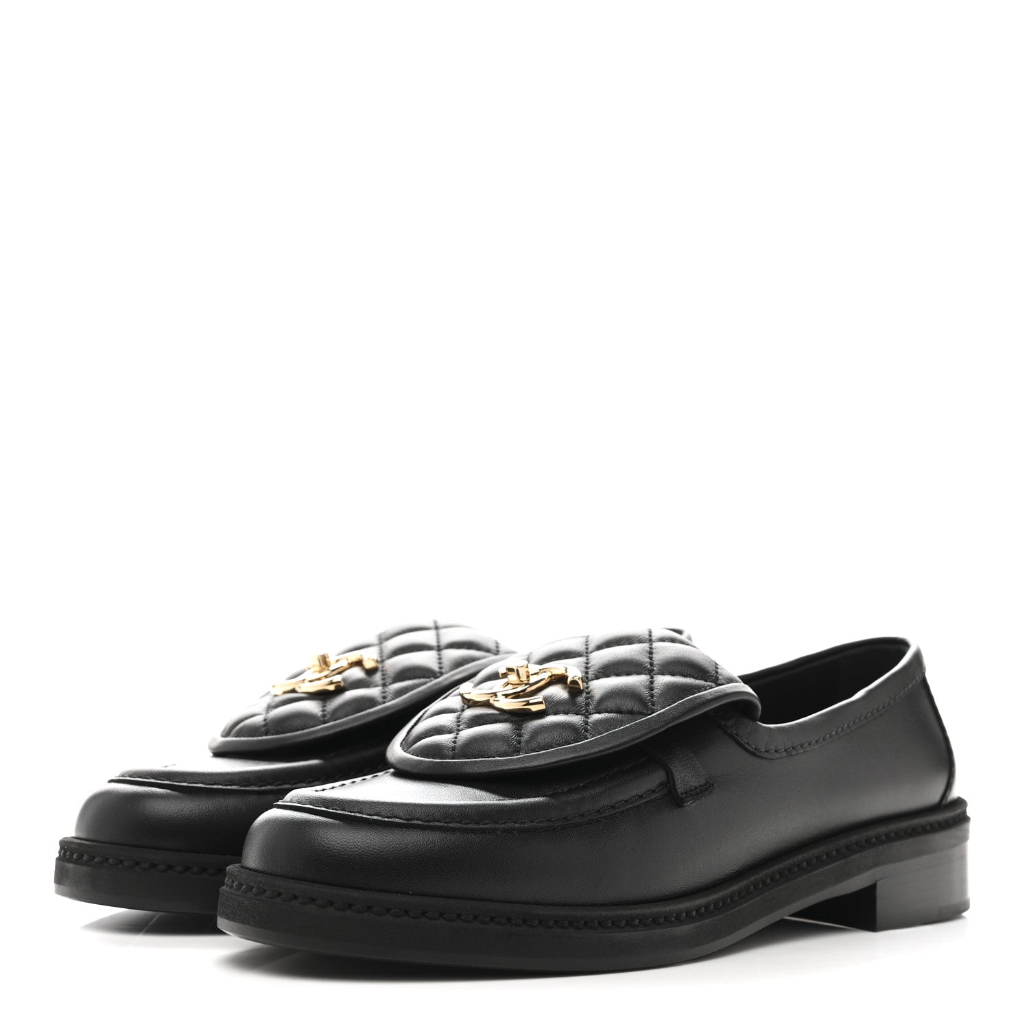 Chanel Lambskin Quilted CC Turnlock Loafers 37.5 Black 4 of 10