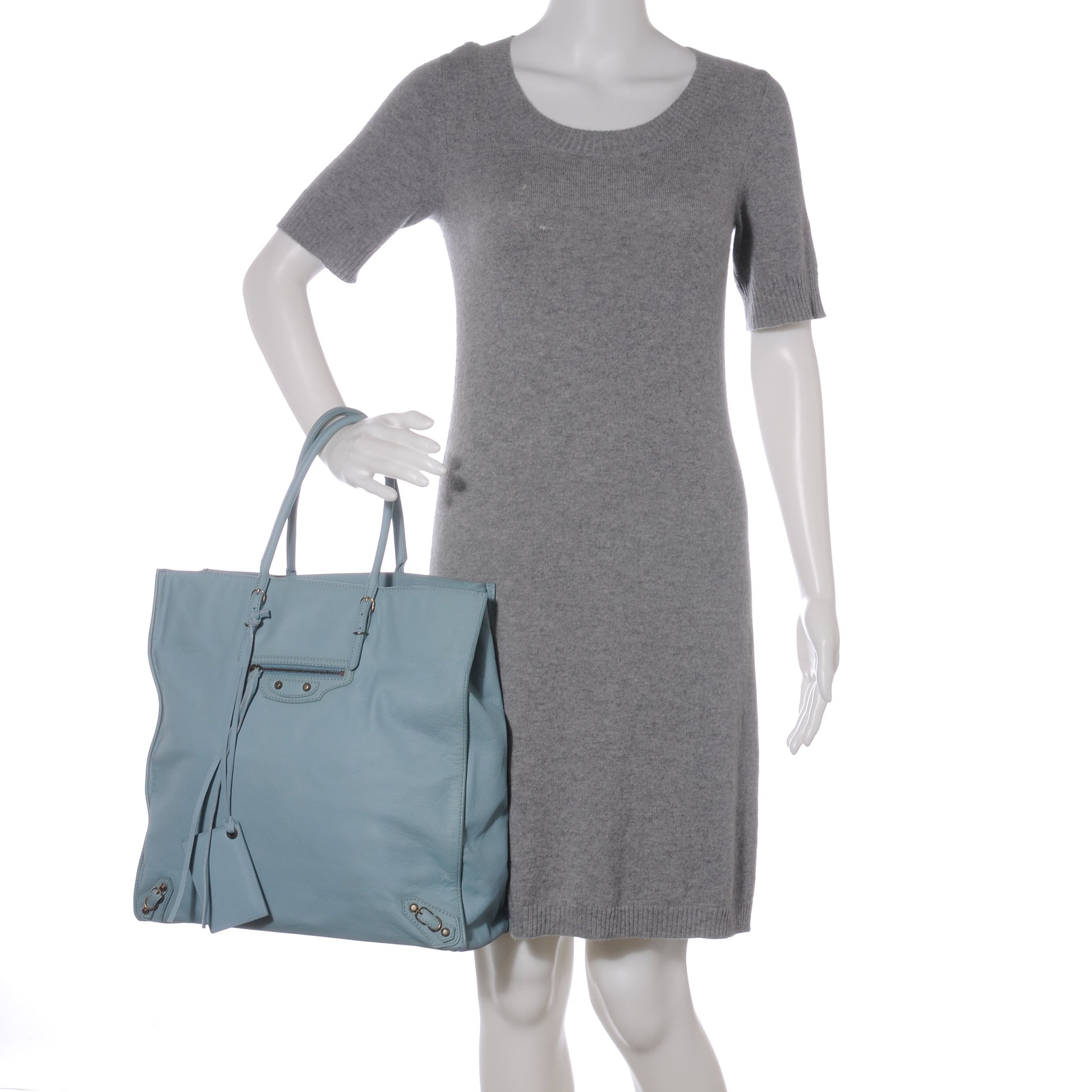 Balenciaga Smooth Calfskin Papier Ledger Tote Bleu Acier 2 of 7