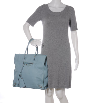 Balenciaga Smooth Calfskin Papier Ledger Tote Bleu Acier 2 of 7