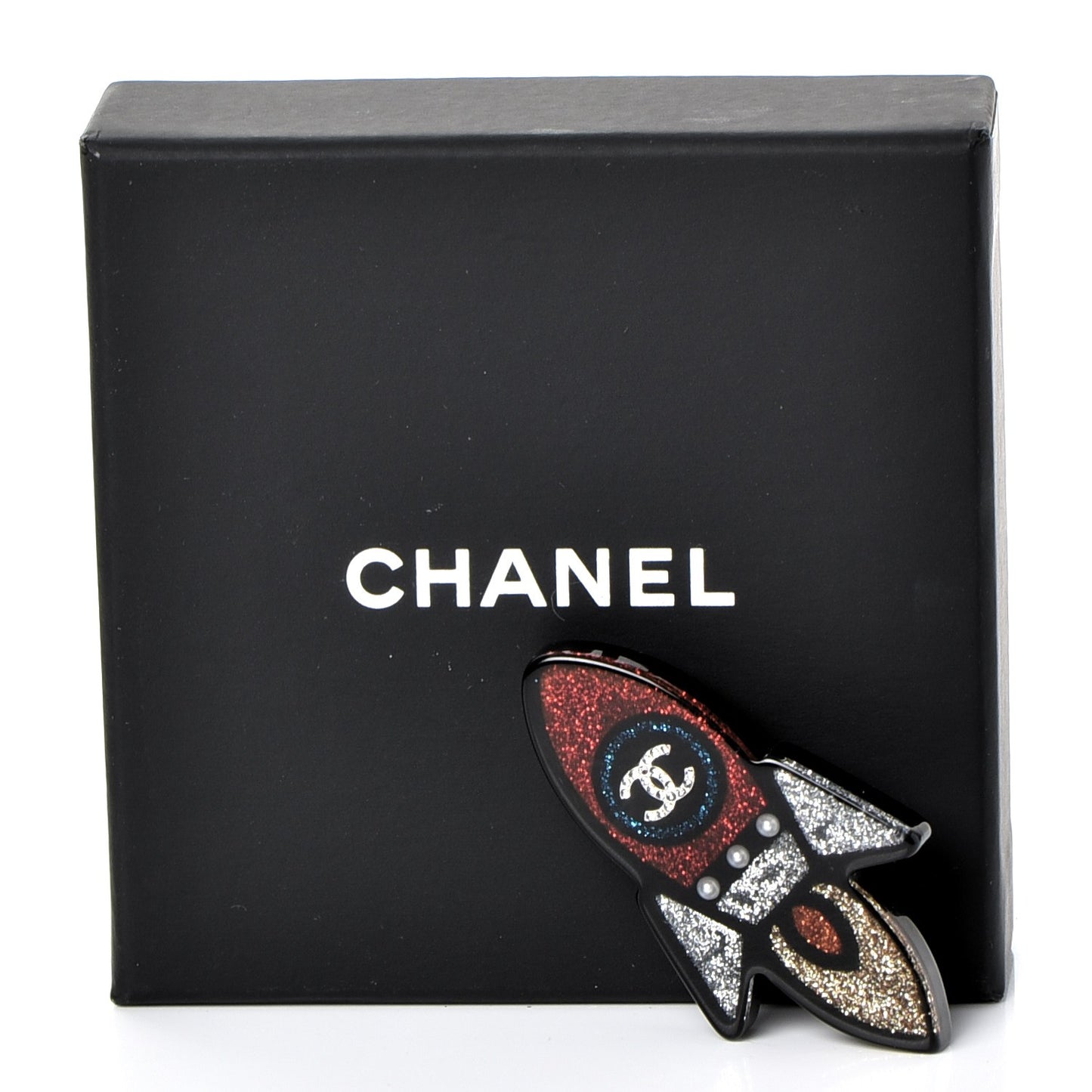 Glittered Resin Strass Rocket Brooch Silver Blue Pink