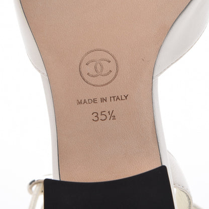 Chanel Lambskin Cap Toe CC Slingback Sandals 35.5 White Black 6 of 9