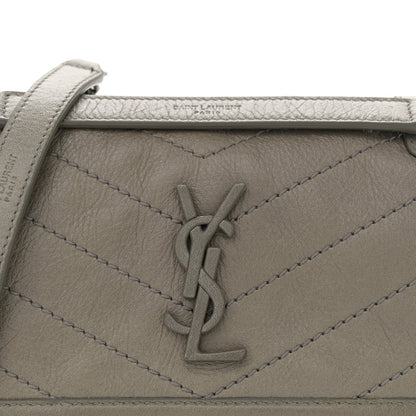Saint Laurent Crinkled Calfskin Matelasse Monogram Baby Niki Chain Satchel Grey Kaki 8 of 10