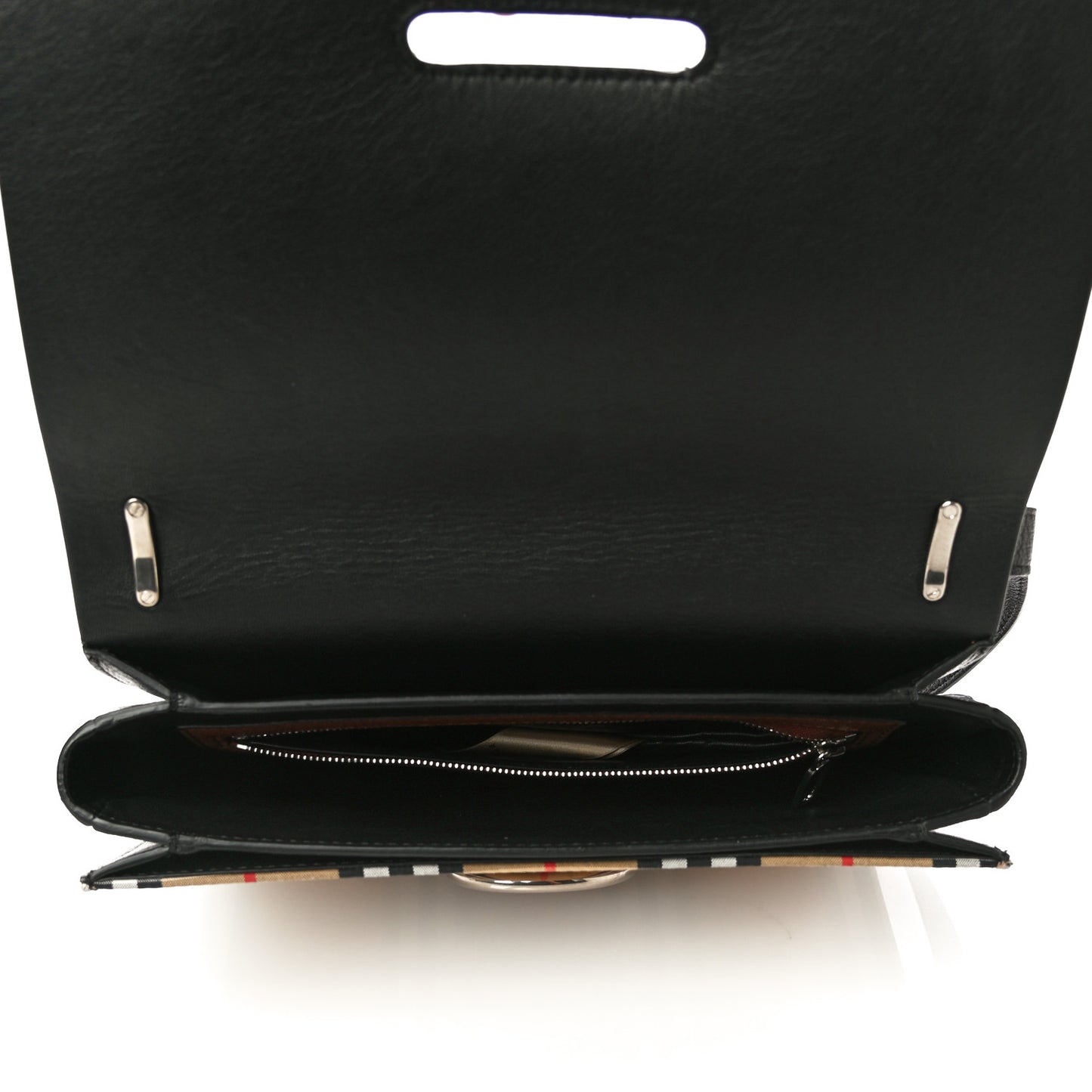 Goatskin Vintage Check Medium D-Ring Bag Tan Black
