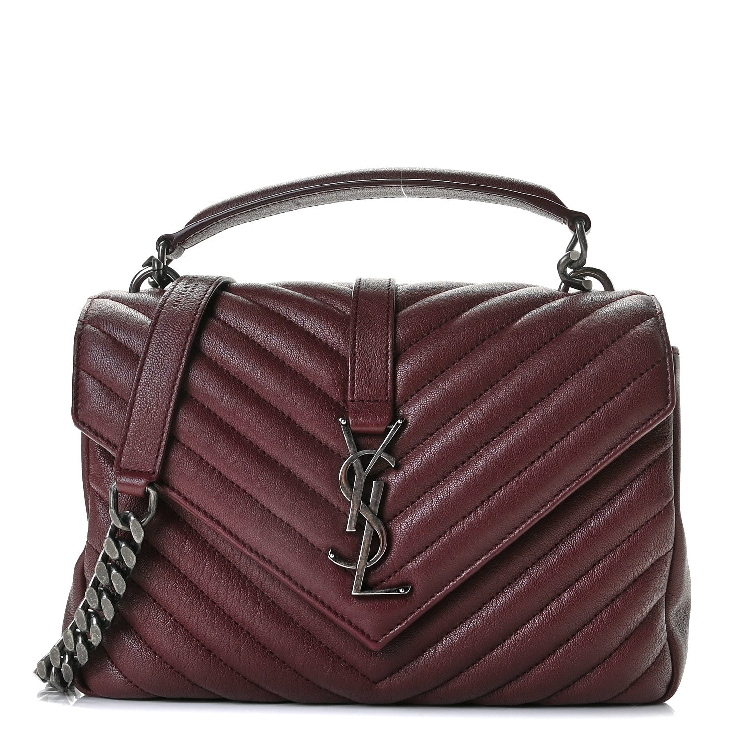 Saint Laurent Sheepskin Matelasse Chevron Monogram Medium College Bag Rouge Legion 1 of 8