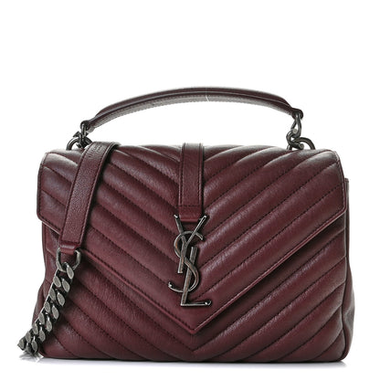 Saint Laurent Sheepskin Matelasse Chevron Monogram Medium College Bag Rouge Legion 1 of 8