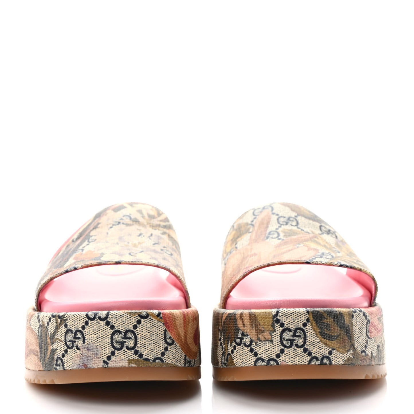 GG Supreme Monogram Water Flora Angelina Platform Slide Sandals 39 Beige Blue Multicolor