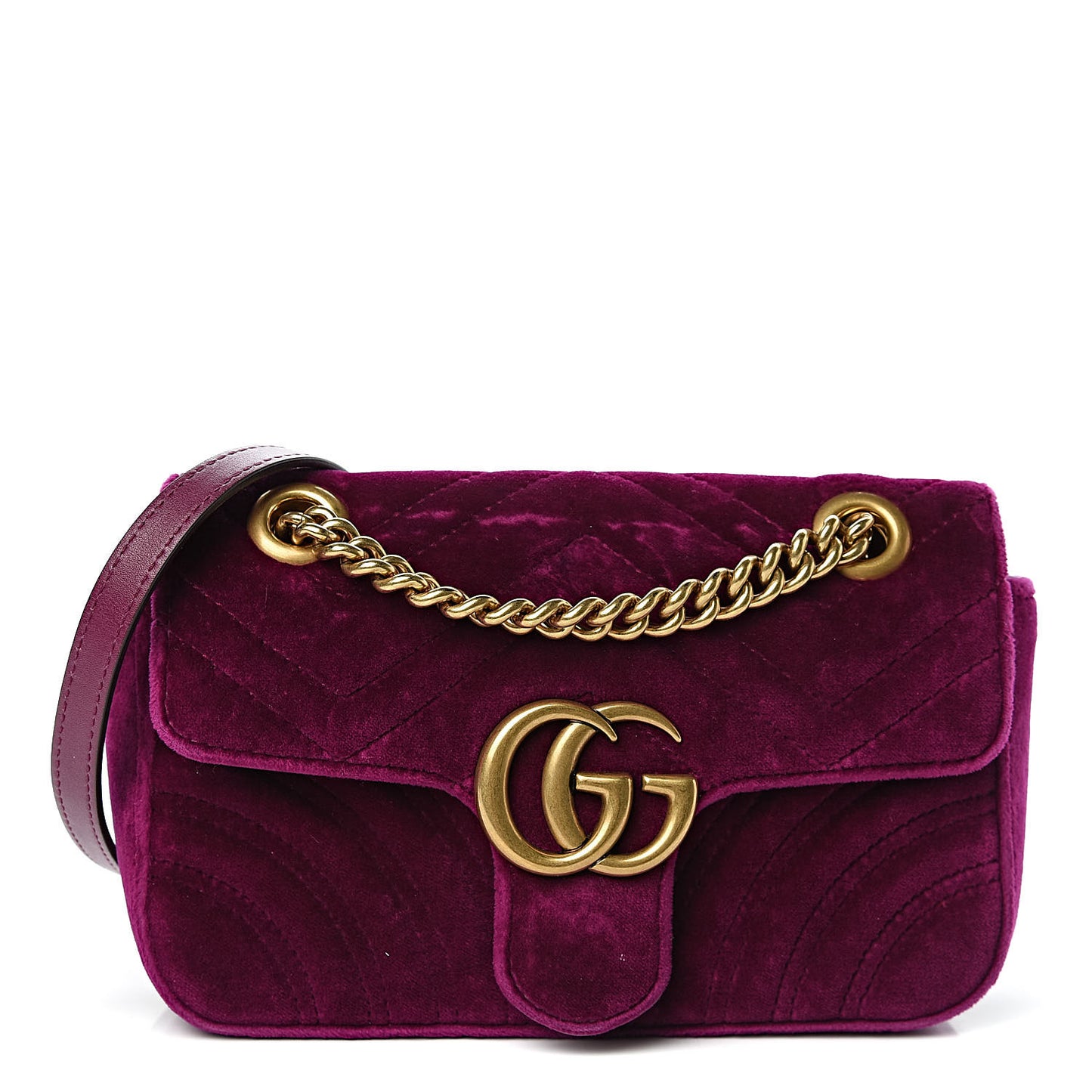 Velvet Matelasse Mini GG Marmont Shoulder Bag Fuchsia Violet Cyclamen