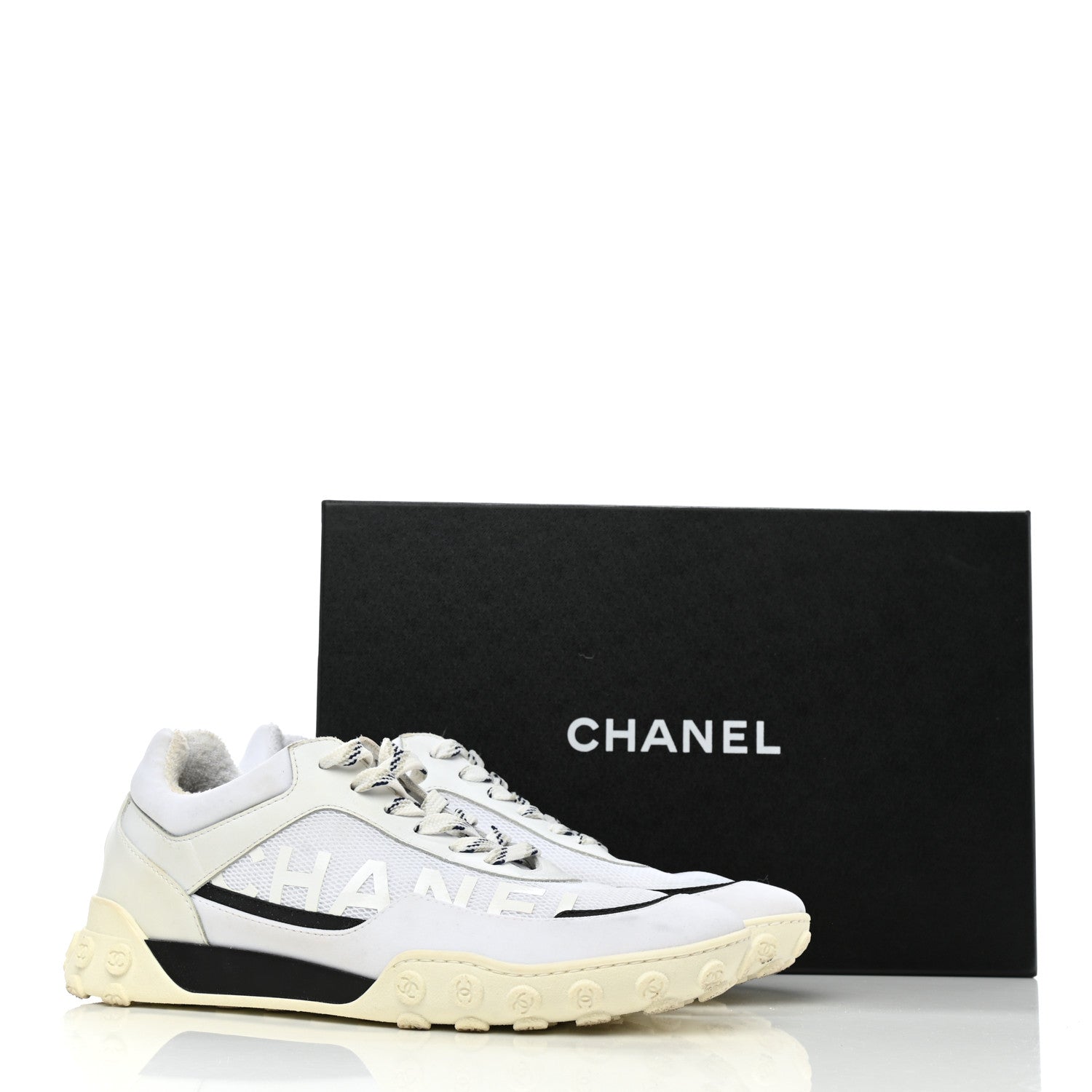 Chanel Calfskin Mesh Lycra Womens Logo Sneakers 40 White 9 of 9