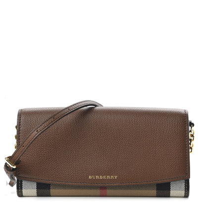 Burberry Derby Calfskin House Check Henley Wallet On Chain Tan 1 of 9