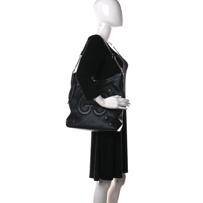 Gucci Apollo Calfskin GG Dadini Embroidered Chain Hobo Black 2 of 11