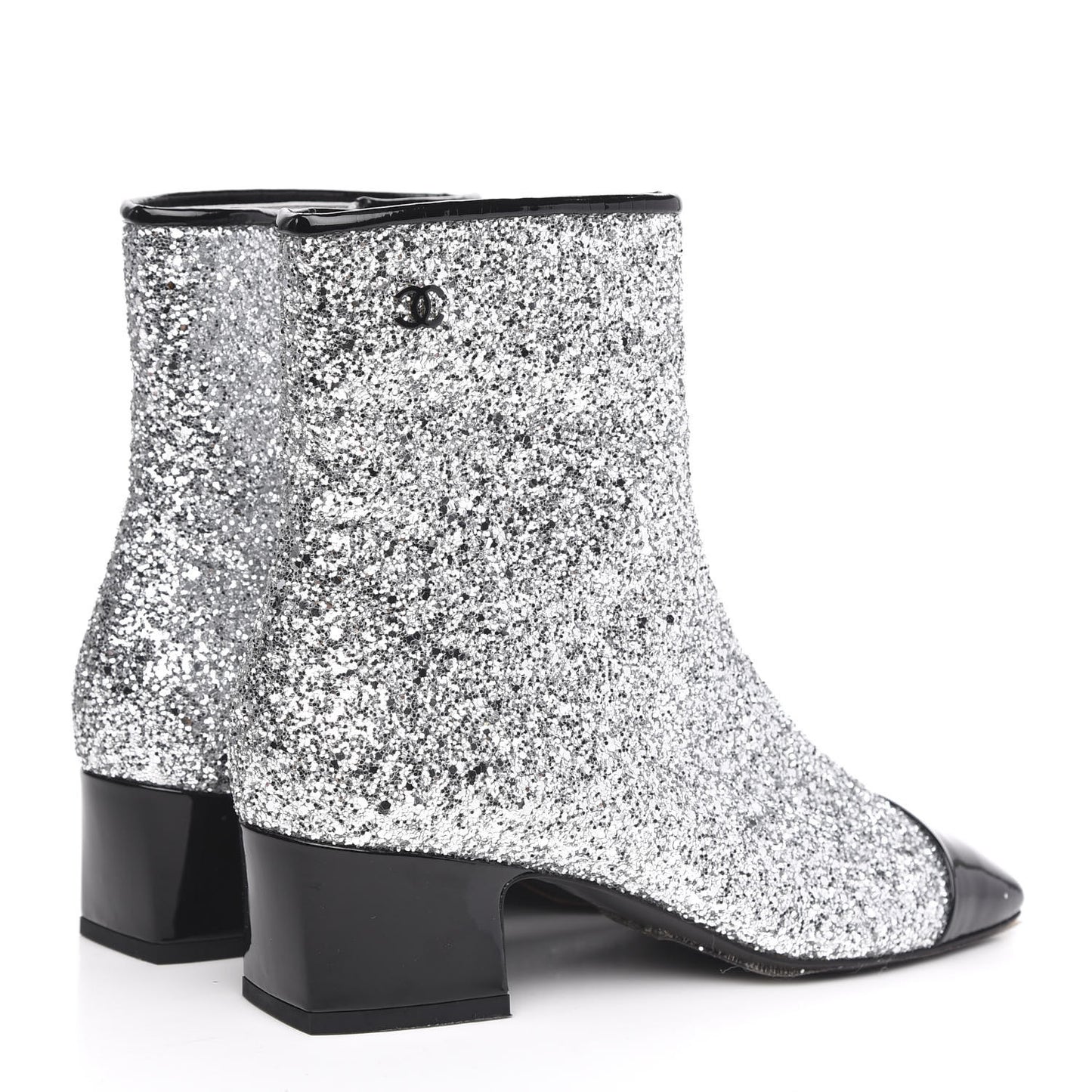 Glitter Patent Cap Toe Short Boots 38 Silver