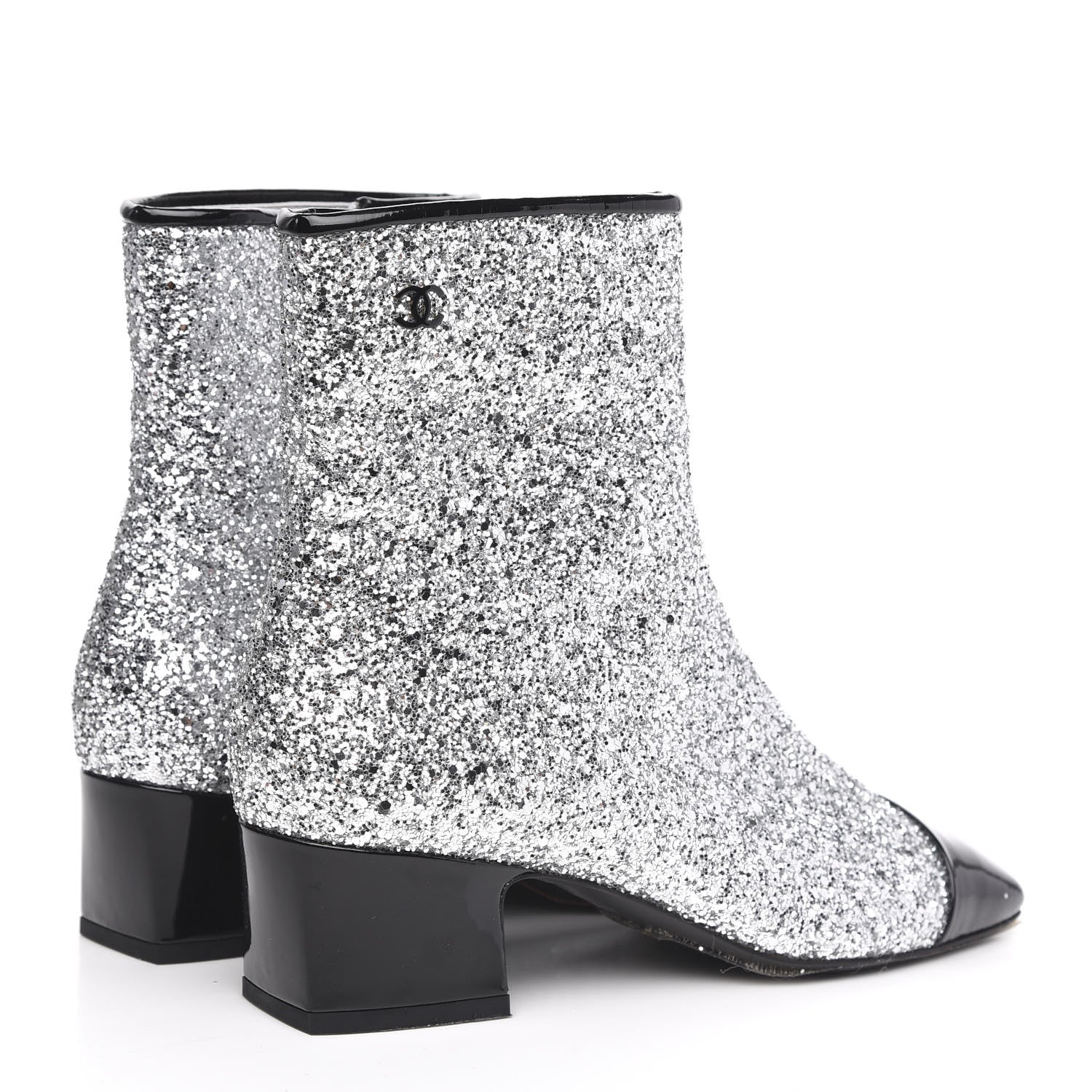 Chanel Glitter Patent Cap Toe Short Boots 38 Silver 4 of 9