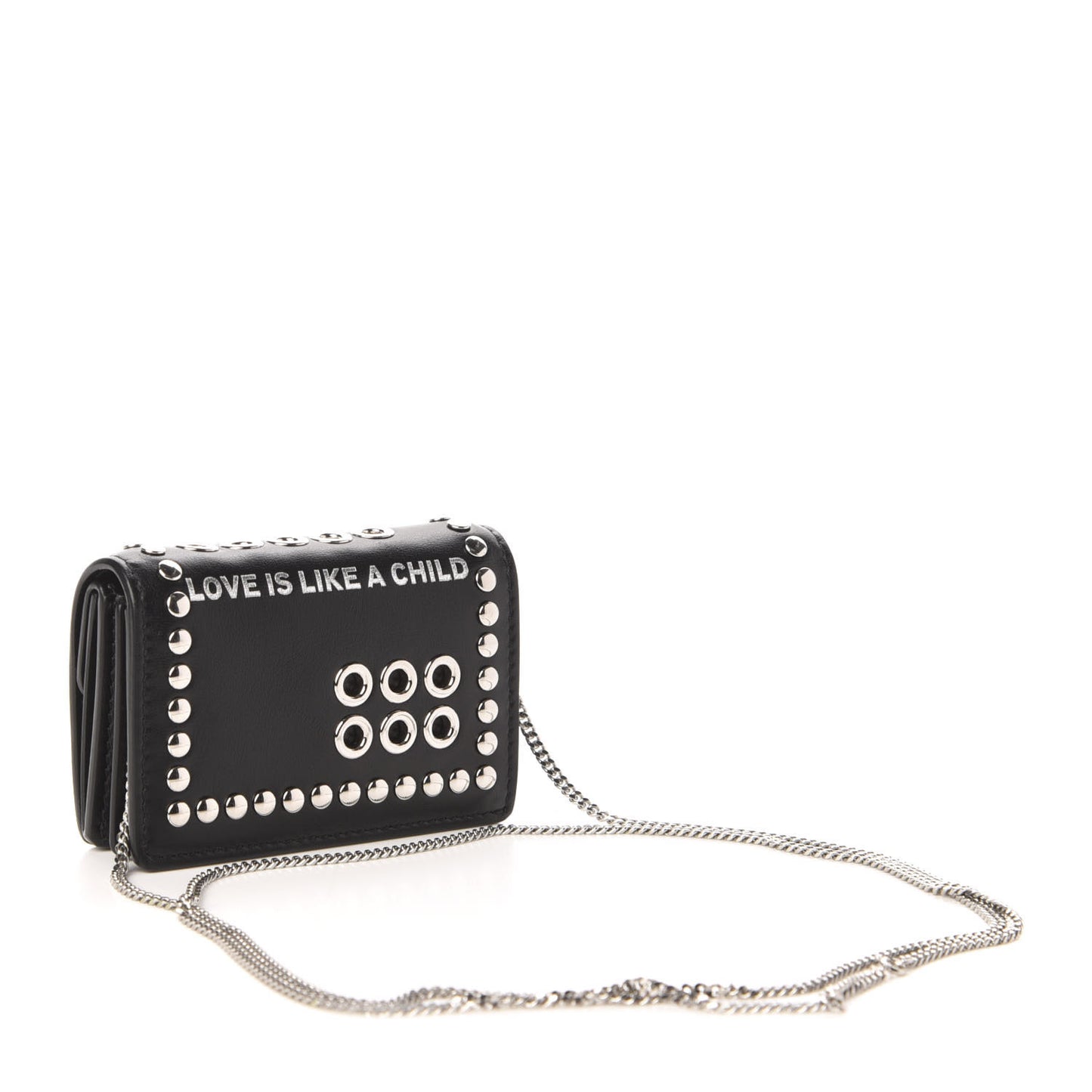 Calfskin Studded Jessie Chain Card Case Black