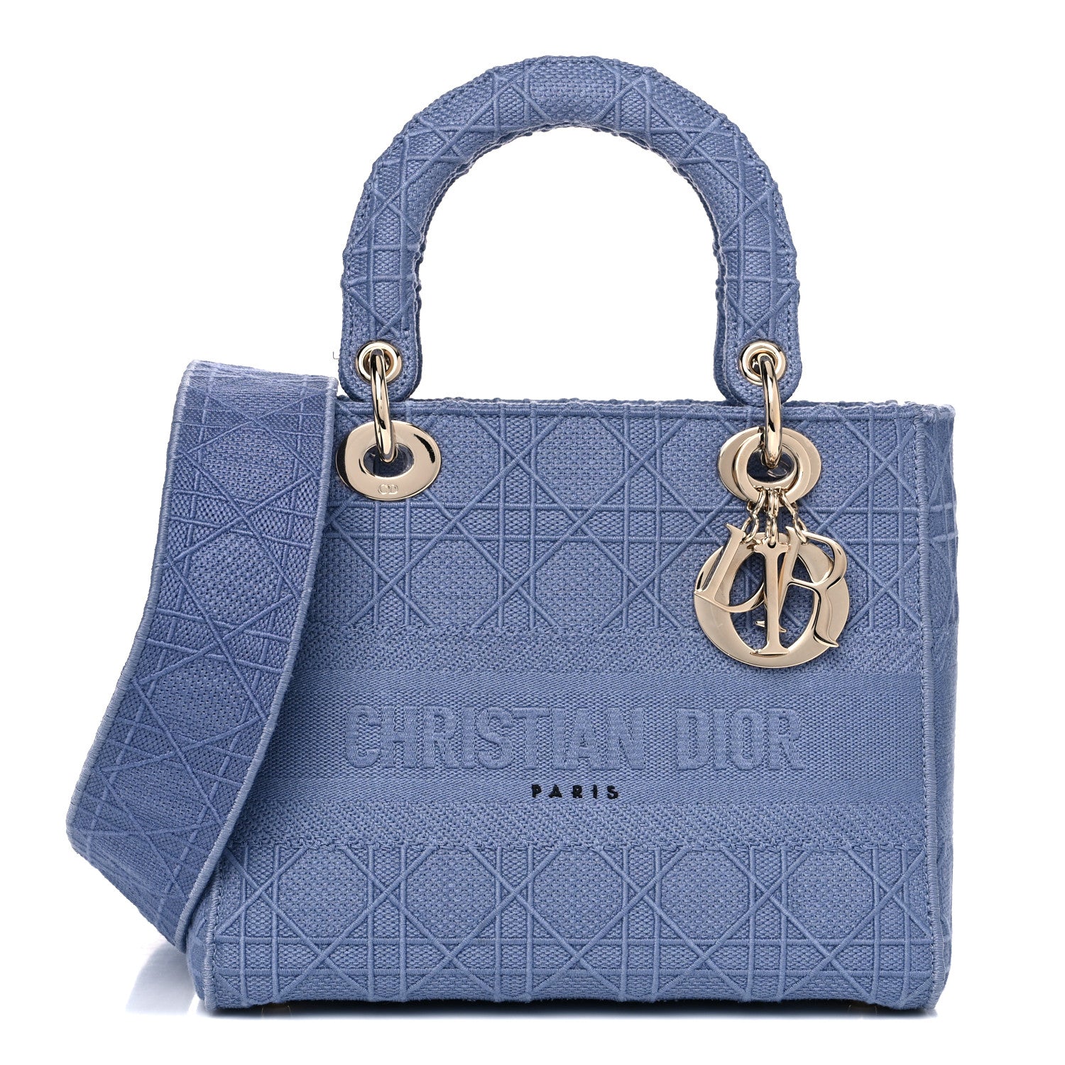Christian Dior Canvas Embroidered Cannage Medium Lady D-Lite Blue 1 of 15