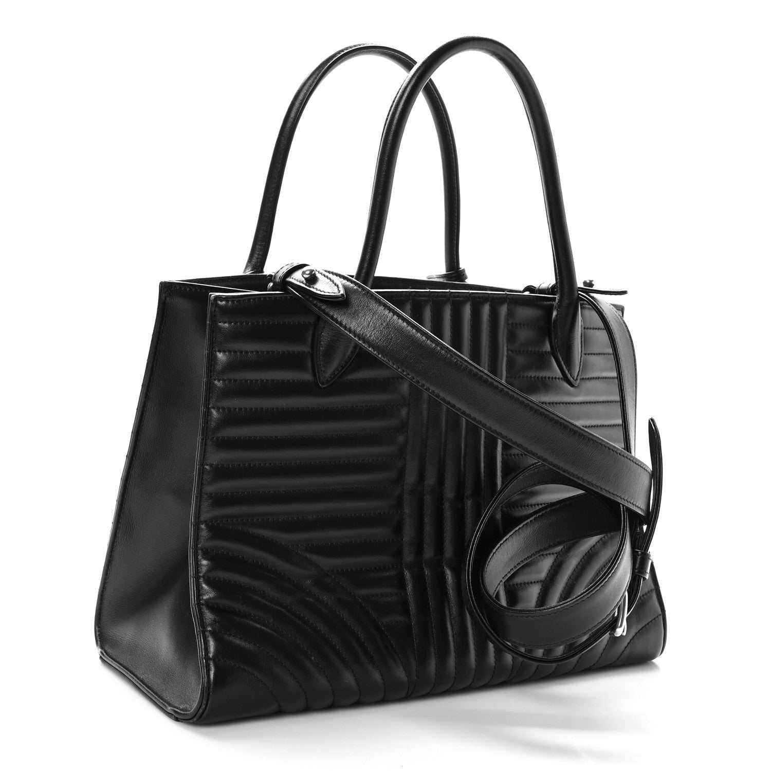 Prada Soft Calfskin Impunture Diagramme Tote Black 3 of 10