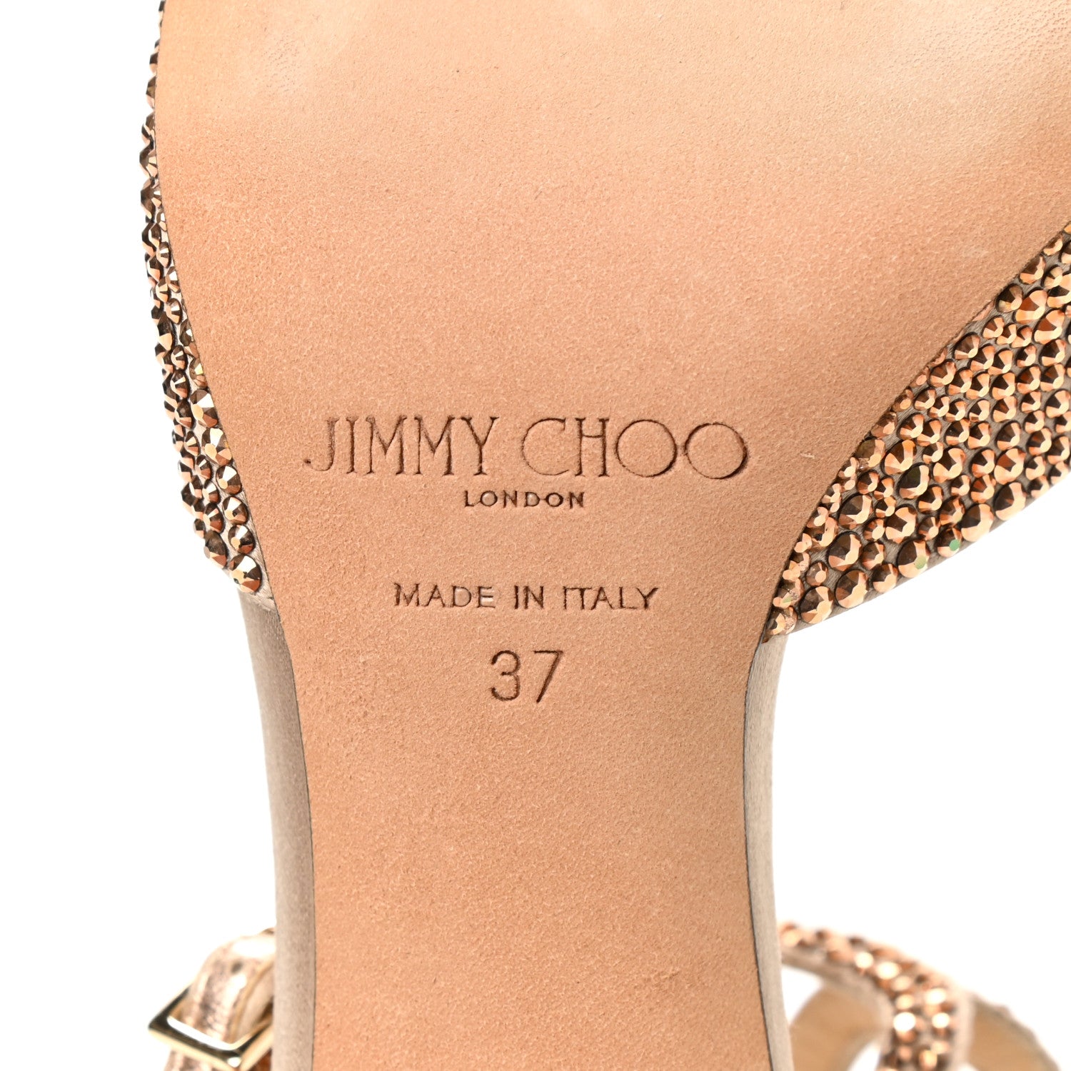 Jimmy Choo Satin Crystal Lane 85 Sandals 37 Rose Gold 1112046