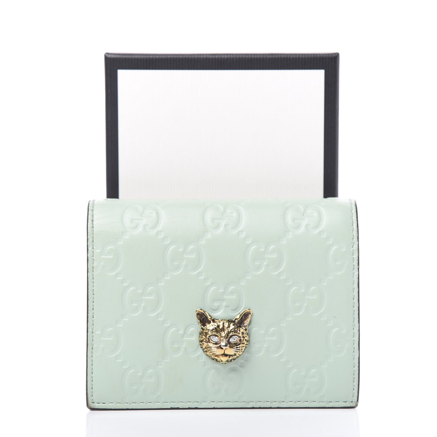 Gucci Guccissima Signature Crystal Cat Card Case Wallet Mint