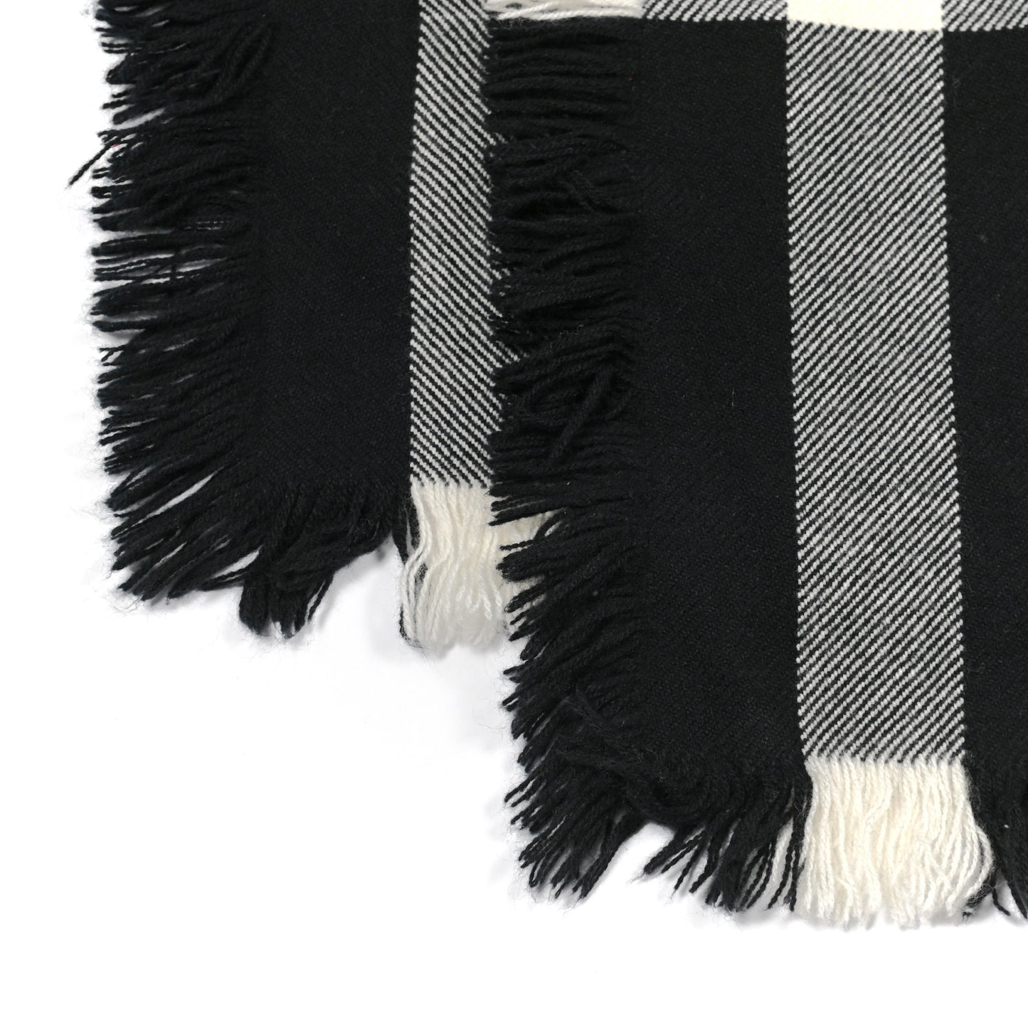 Wool Half Mega Check Fringe Scarf Black