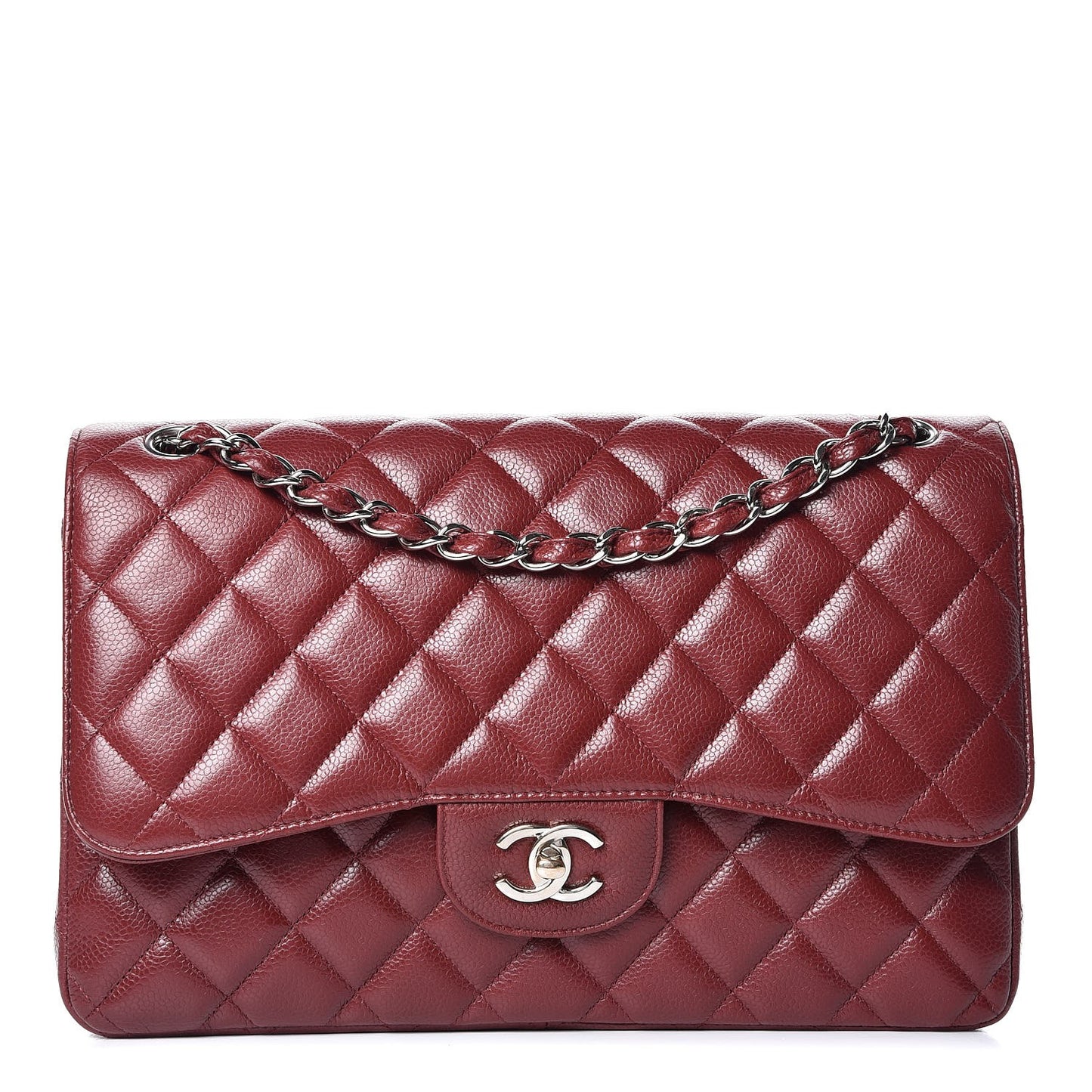 Caviar Quilted Jumbo Double Flap Burgundy