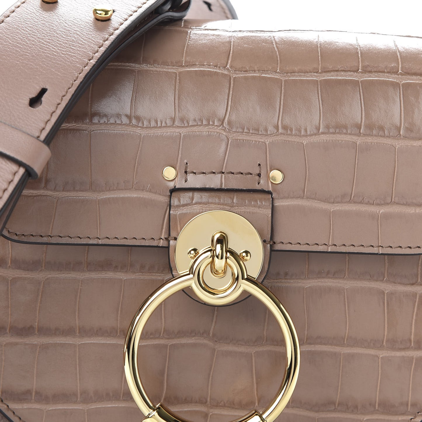 Calfskin Crocodile Embossed Small Tess Bag Woodrose