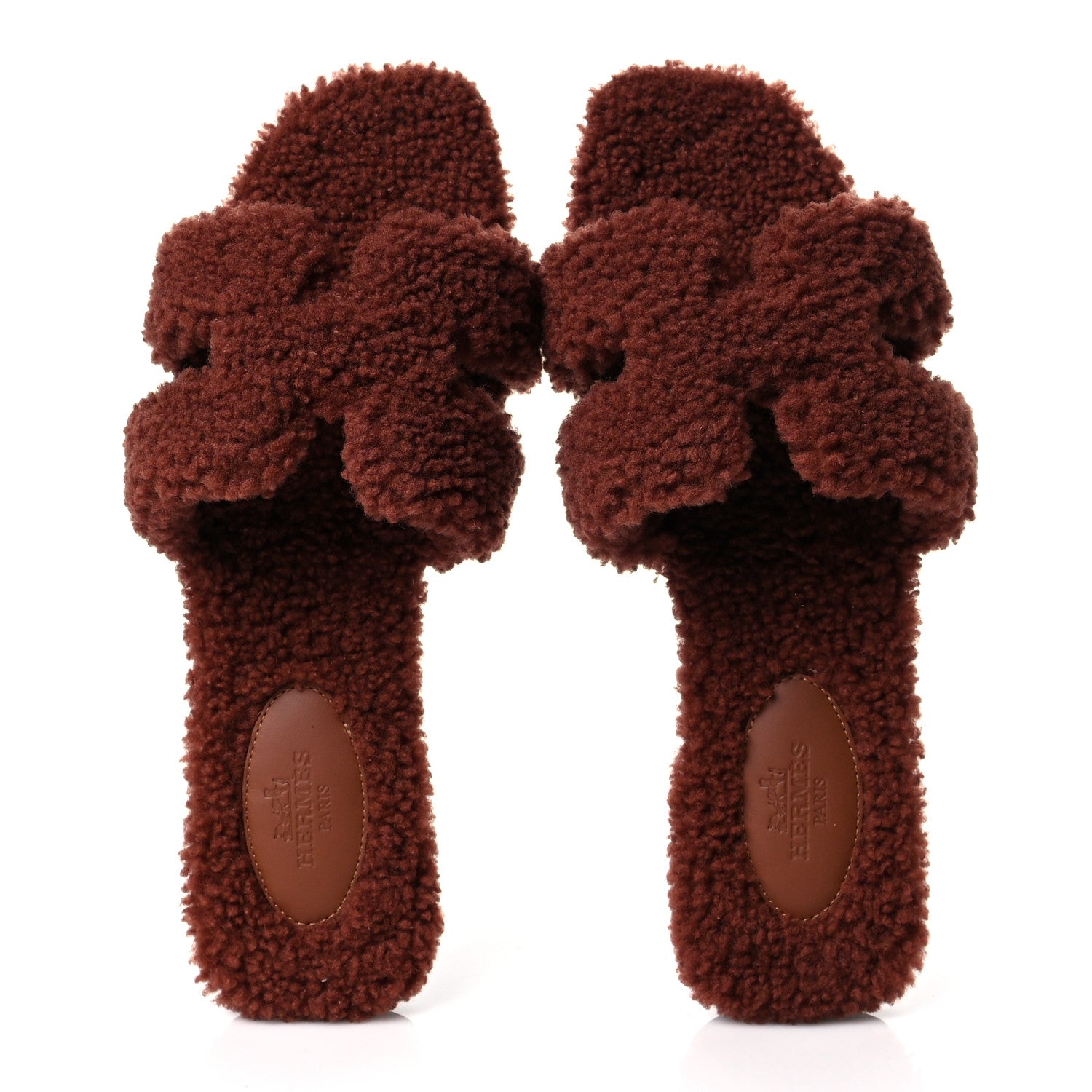 Hermes Woolskin Oran Sandals 37.5 Cognac 5 of 9